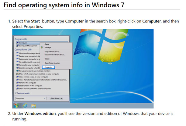 screenshot of how to figure out which edition of Microsoft you are running on your computer